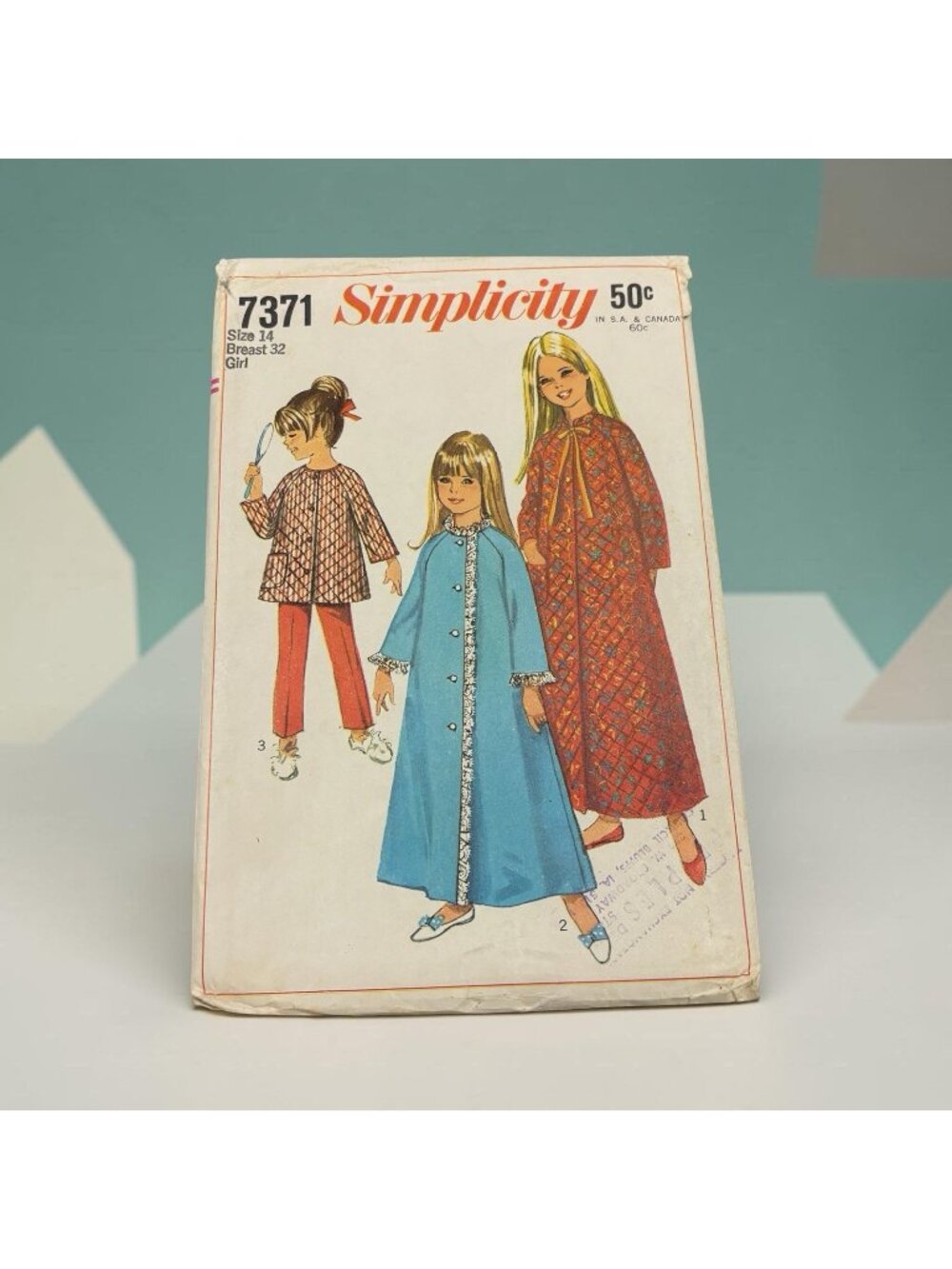 Vintage 1960s Simplicity Sewing Pattern 7371 Girls 14 Robe Top Pants Pajama